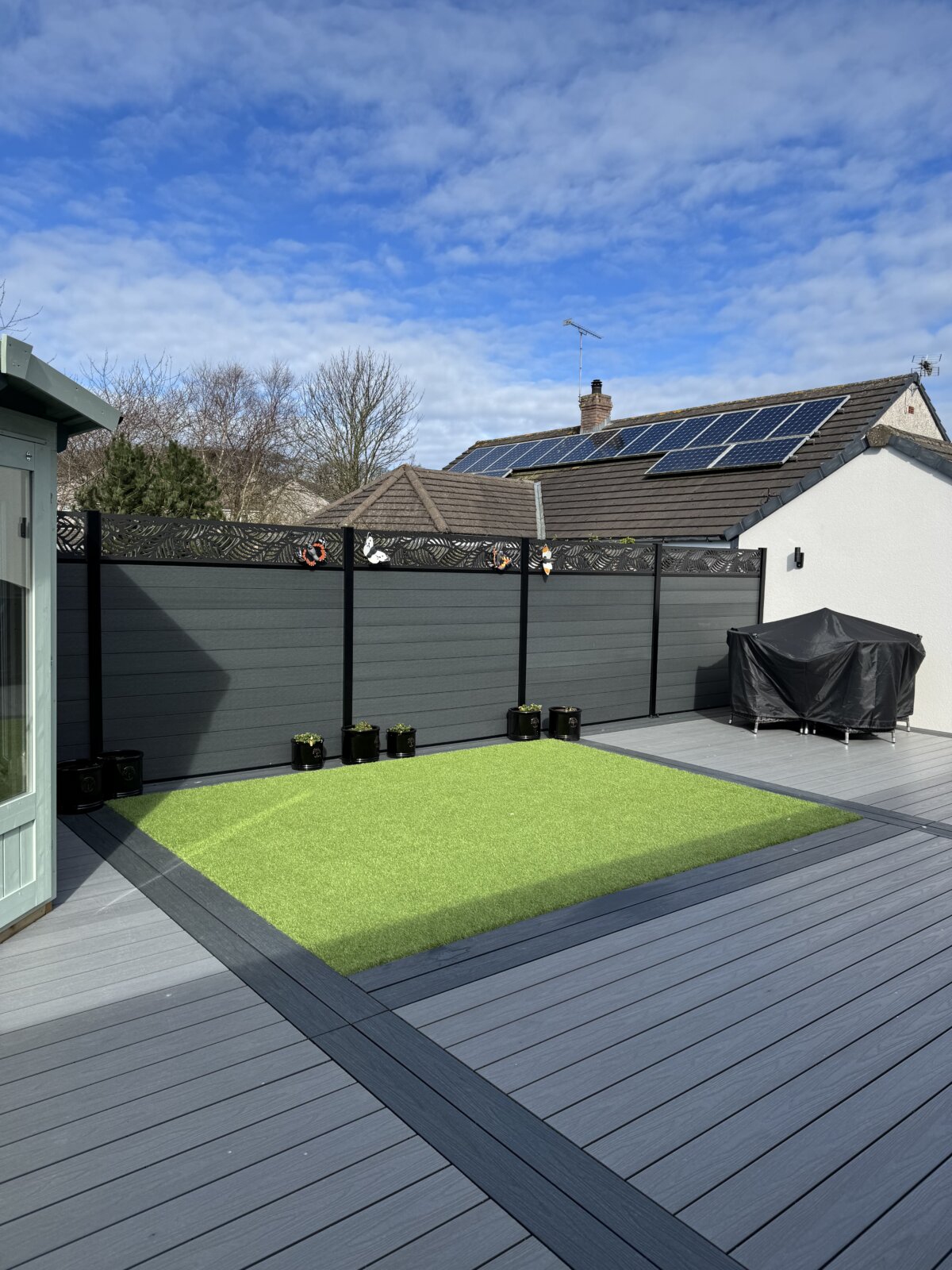 Composite Decking in Ash with a Graphite boarder