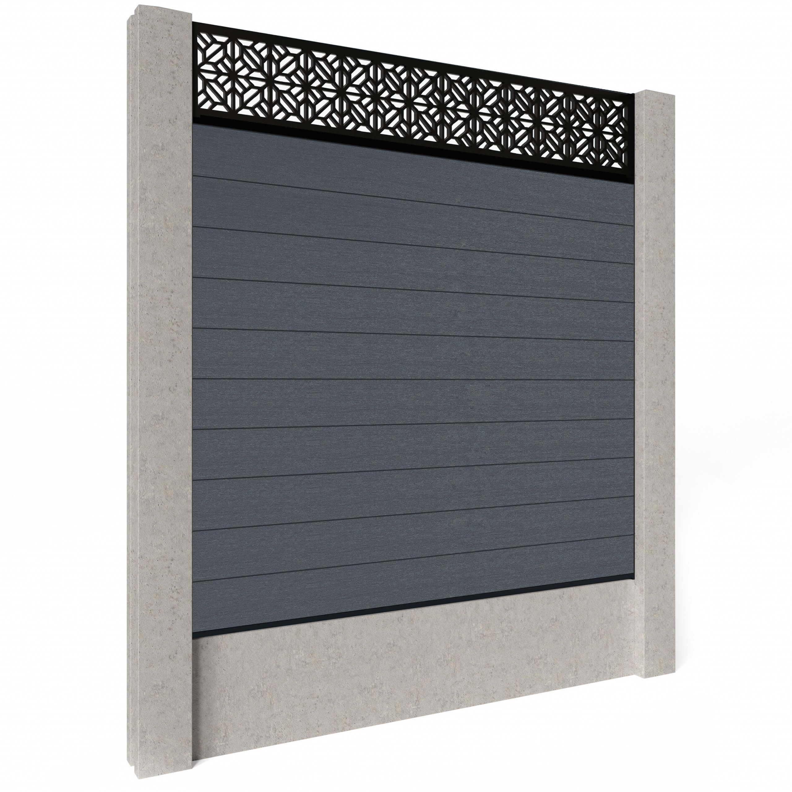 Dino Composite Fencing - Anthracite with Aluminium Railings (for concrete posts) 0.3m