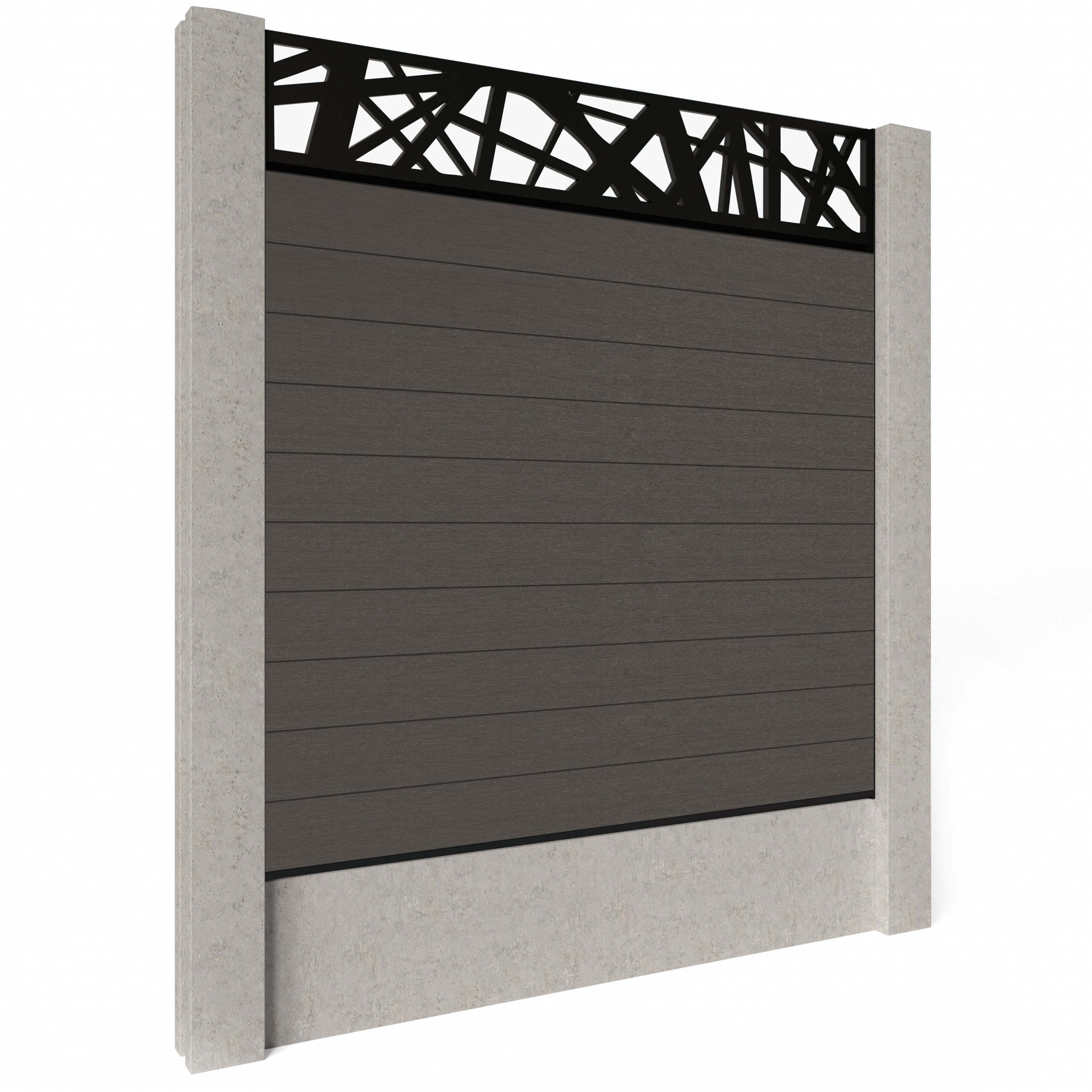 Dino Composite Fencing - Walnut with Aluminium Railings (for concrete posts) 1.5m