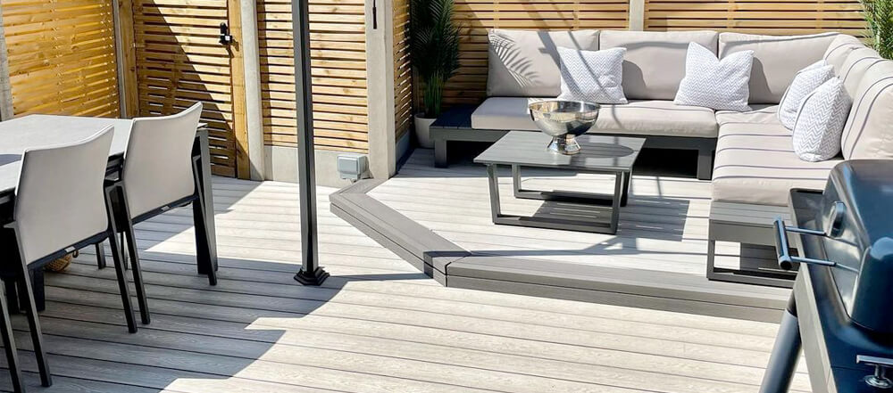 Stone and Grey Ash Composite Decking Installed