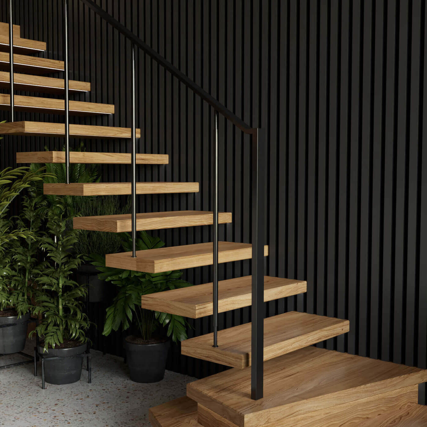 Wood Wall Panelling Black Inspiration Photo Installed on Staircase