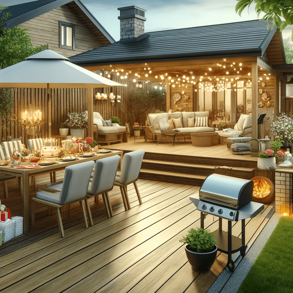 Luxury garden with decking, furniture and a BBQ
