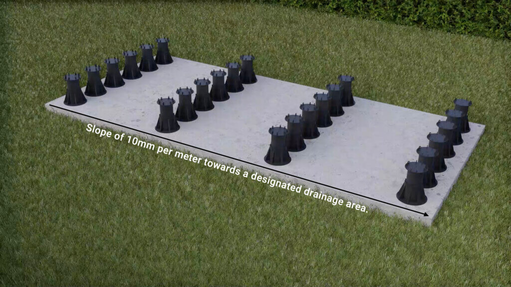 How to install adjustable rising plastic pedestal (adding drainage of 10mm per meter)