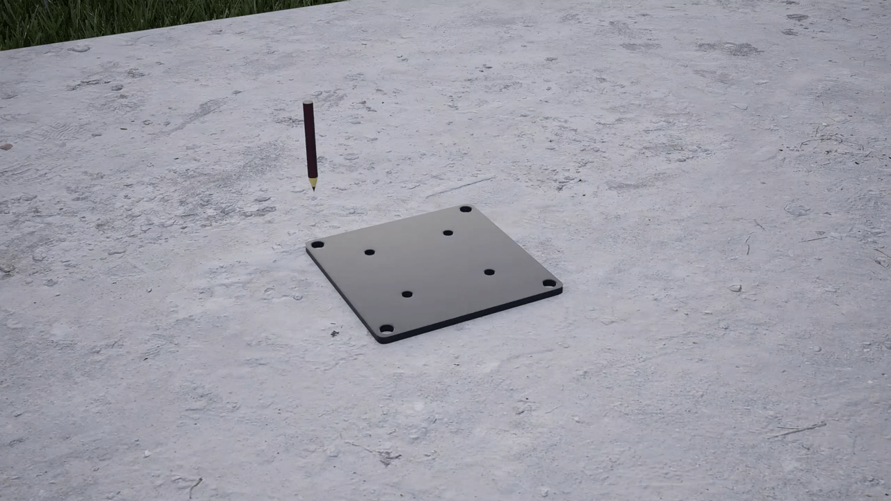 render of how to draw the holes on concrete for aluminium posts