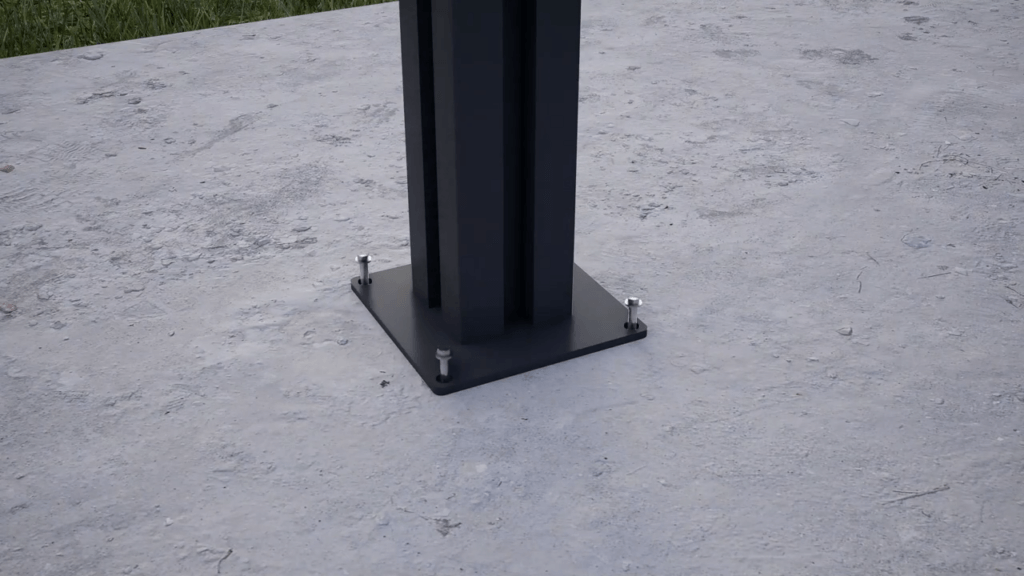 render of how to install aluminium posts into concrete