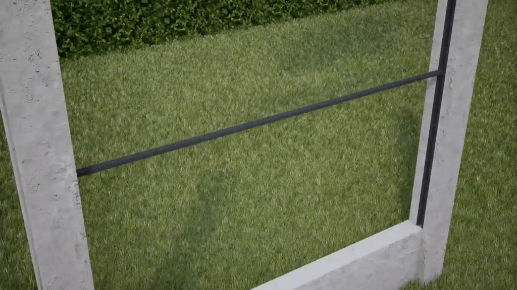 render of a bottom rail being installed into a concrete fence