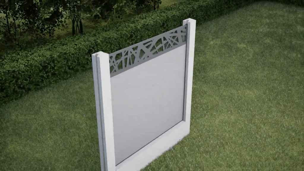 render of a composite fence with concrete posts