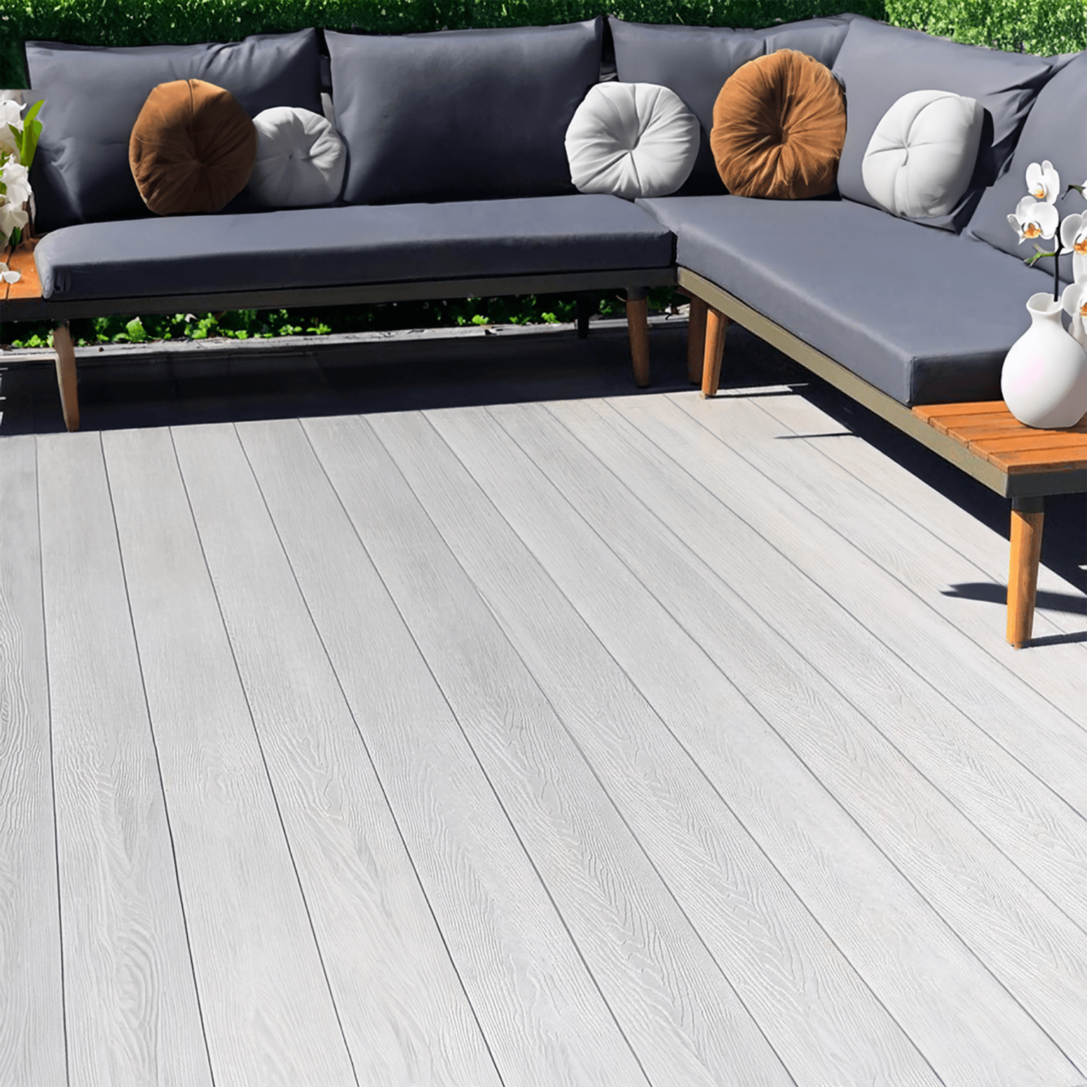 decking boards with seating area