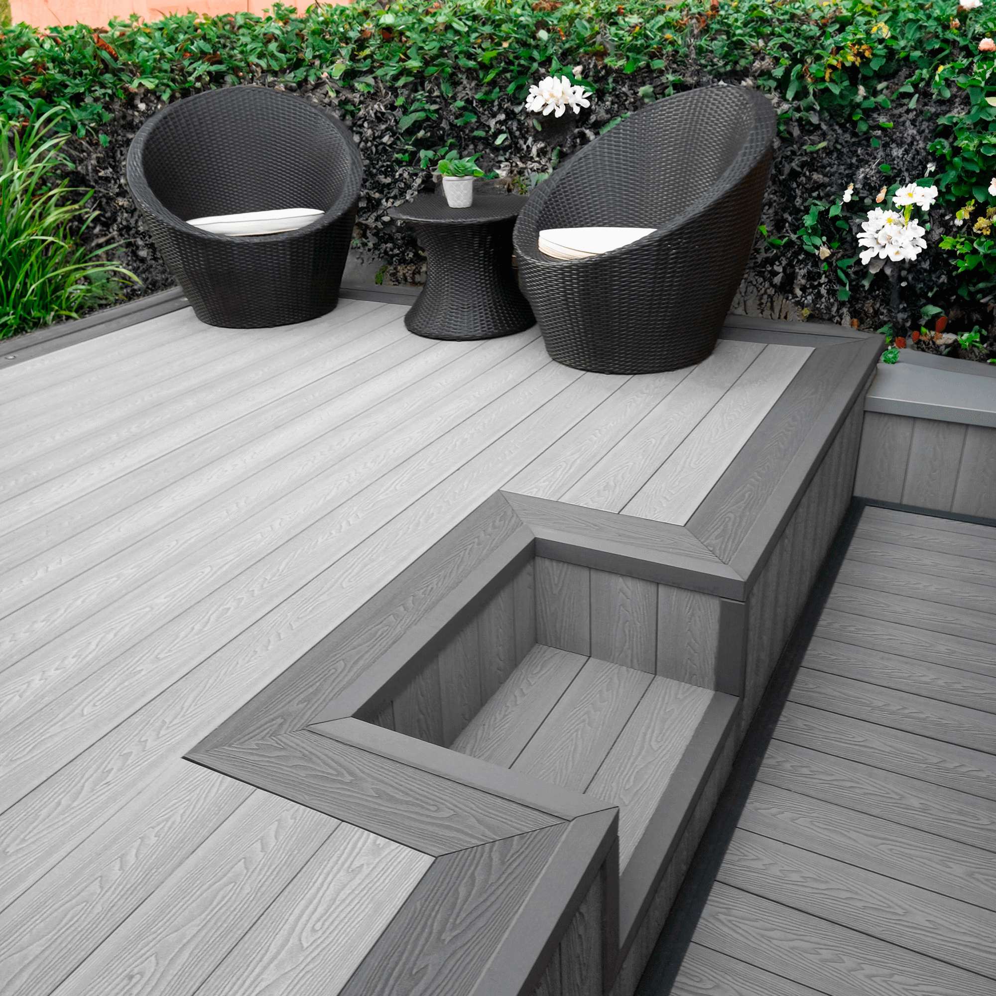 composite decking two tone border, light grey and grey