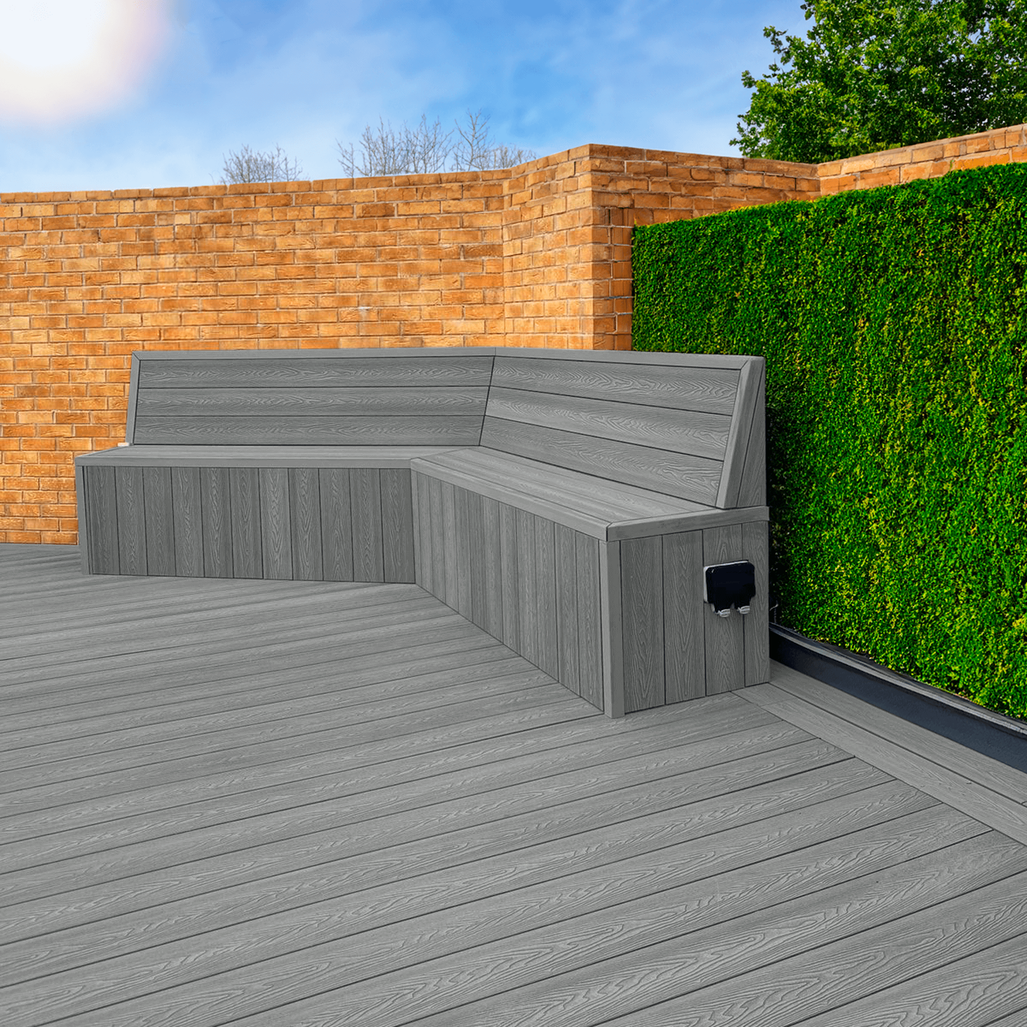 composite seating area using ash composite decking boards