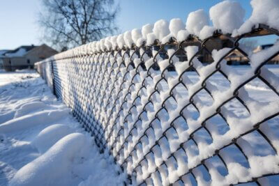 Snow covered chain link fence