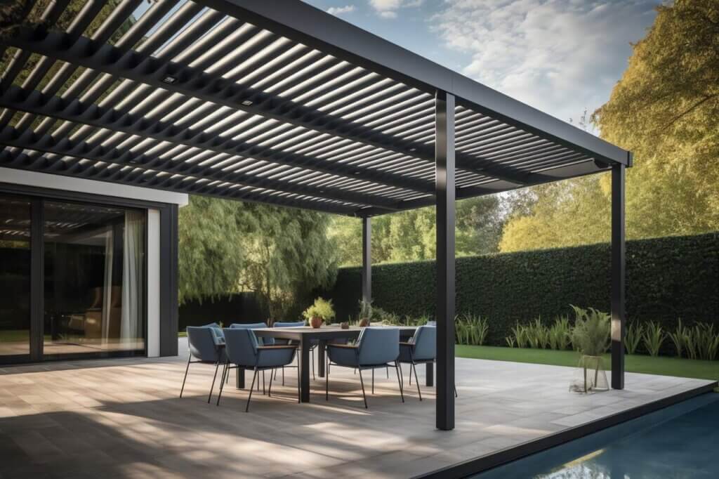 modern decking with pergola