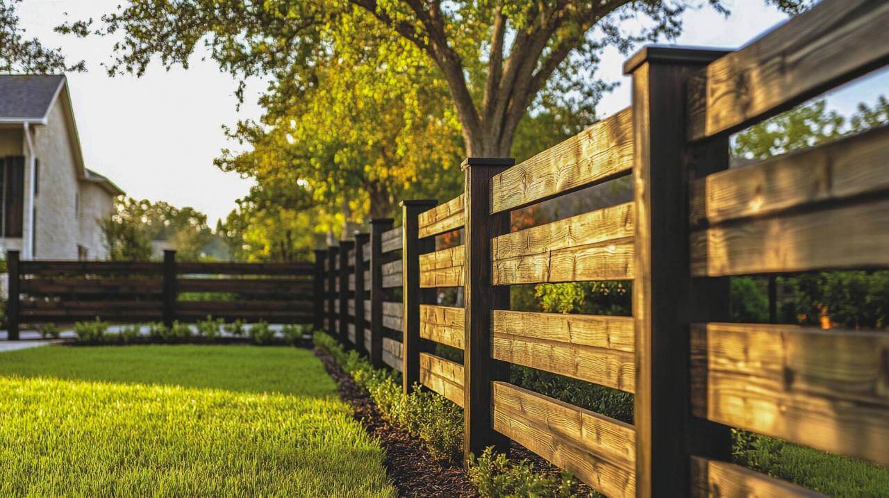 wooden fencing with beautiful grass and sunshine