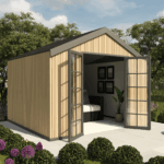 Composite Slatted Garden Shed in Oak