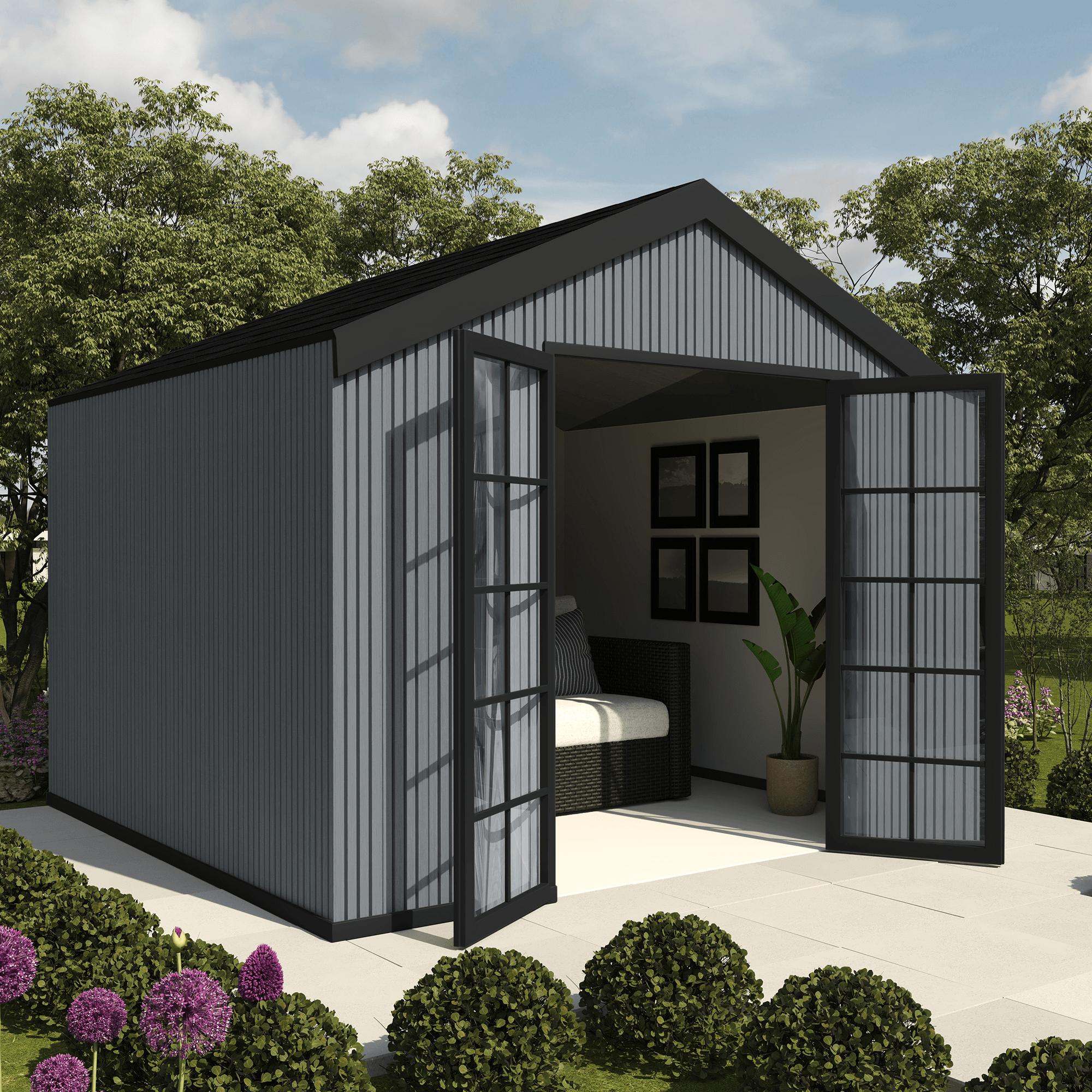 composite slatted cladding shed anthracite